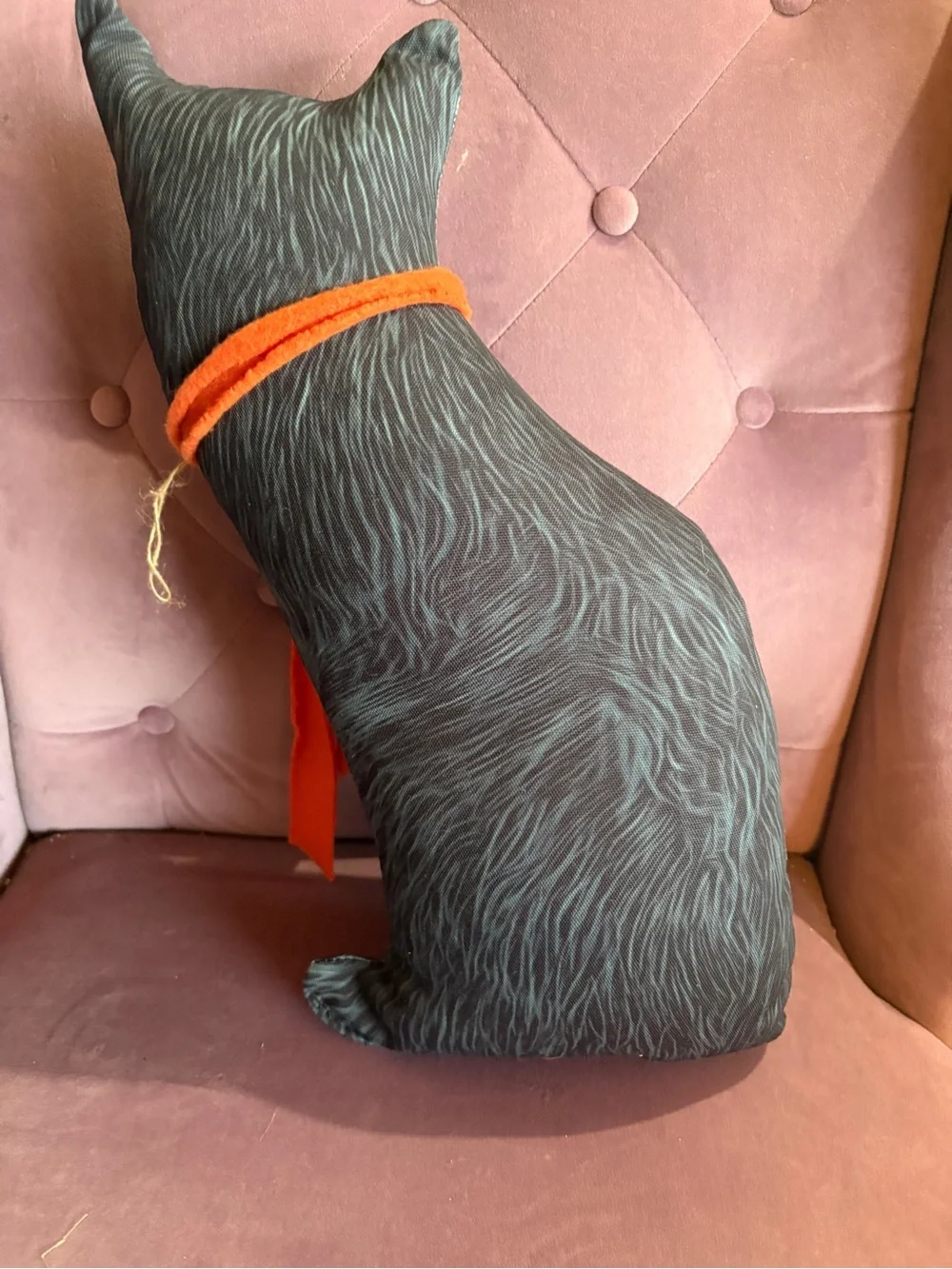 Vintage style Black Cat Pillow Décor with Orange Bow - Unbranded